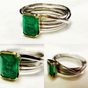 Emerald and white & yellow gold ring