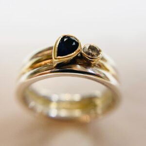 sapphire & diamond silver and gold ring3